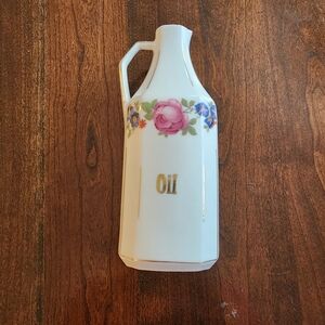 Antique German Ceramic Vinegar Cruet with Roses